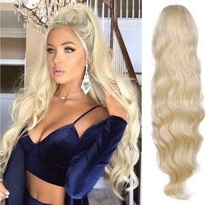 Long Ponytail Extension Wavy Synthetic Pony Tail Blonde